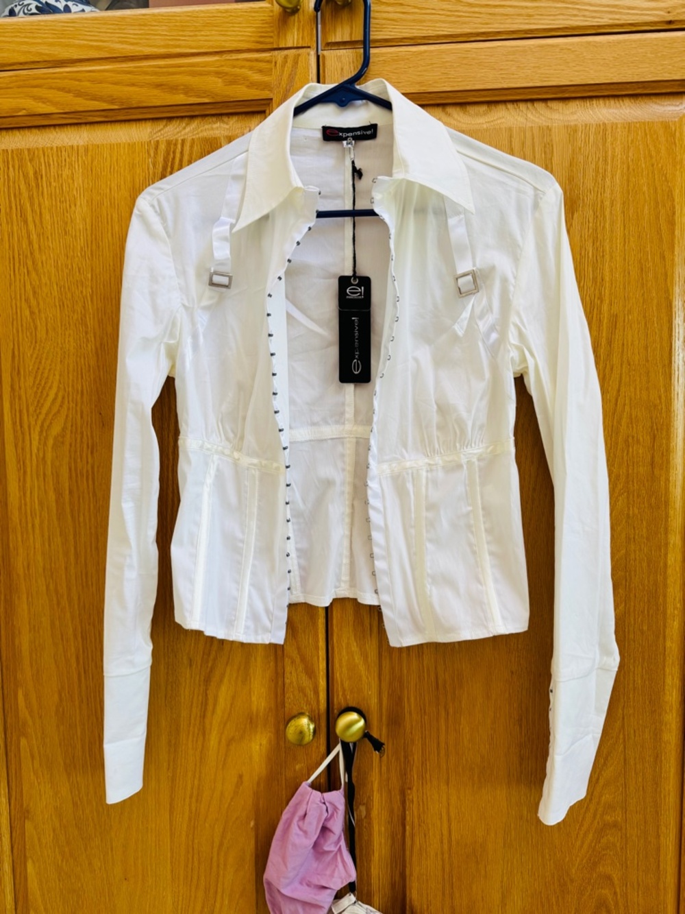 Expensive!  longsleeves hook Clasp closure front Shirt - Offwhite  UK 12 _ NWTag